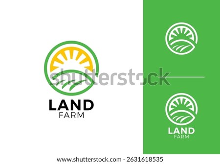leaf farm with sun logo. creative agriculture symbol vector design	
