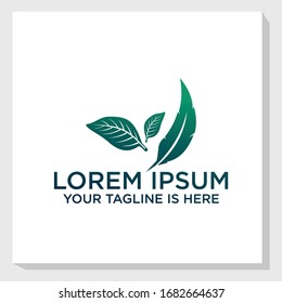 leaf and feather icon logo template, nature elements logo template