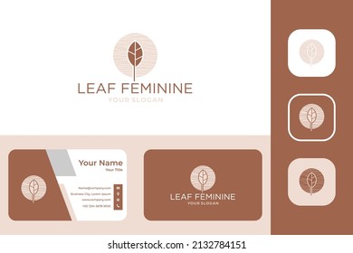 leaf feminine logo design and business card