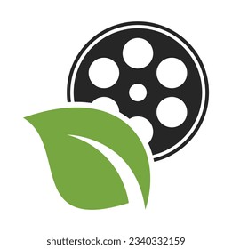 Leaf film roll vector logo design icon vector. Movie and leaf logo combination illustration.
