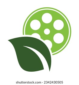 Leaf film roll vector logo design icon vector. Movie and leaf logo combination illustration.