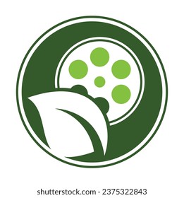 Leaf film roll vector logo design icon vector. Movie and leaf logo combination illustration.
