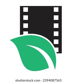 Leaf film roll vector logo design icon vector. Movie and leaf logo combination illustration.