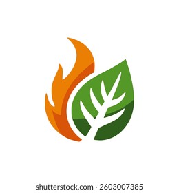 leaf with fire logo vector illustration template design