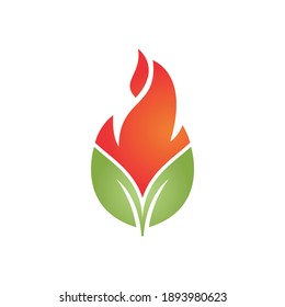 Leaf fire vector logo design template. Eco green alternative energy logo design vector template.