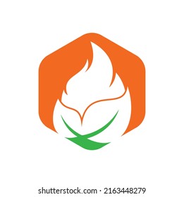 Leaf fire vector logo design template. Eco green alternative energy logo design vector template.