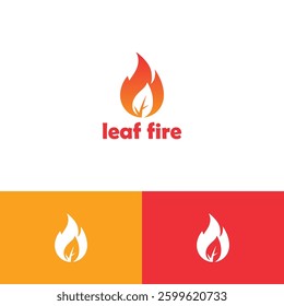 Leaf fire vector logo design template