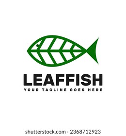leaf fish logo template, a line art fish with leaf vector illustration