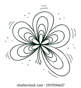 The leaf is five-leafed in loops. Black and white. Doodle isolated outline objects on white.