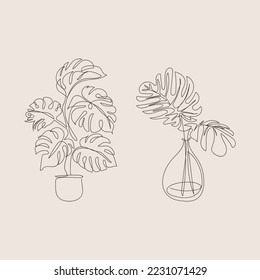 Leaf and floral line art design 