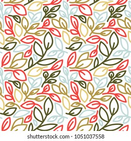 leaf floral monoline seamless pattern