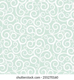 Leaf, floral pattern from curls. Green  and white ornament. Seamless vector background.