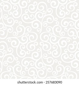 Leaf, floral pattern from curls. Seamless vector background. Gray and white ornament