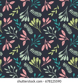 Leaf floral print. Dark vector seamless pattern.