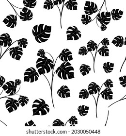 Leaf floral seamless pattern, abstract floral seamless pattern hand drawn black and white leaf silhouette vector illustration for textile nature pattern. 
