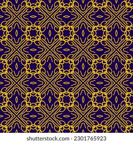 Leaf and floral shape elements geometric vector seamless repeat pattern. Moroccan style two color pattern in gold and indigo blue. Monochromatic pattern elements background.