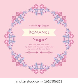 Leaf and floral unique decor of frame, for romance greeting card design. Vector