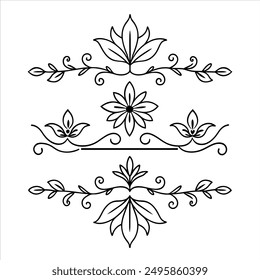 Leaf Flourishes Silhouette, Floral Dividers, Plant Line, Borders, Flower Vector Art 