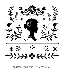 Leaf Flourishes Silhouette, Floral Dividers, Plant Line, Borders, Flower Vector Art