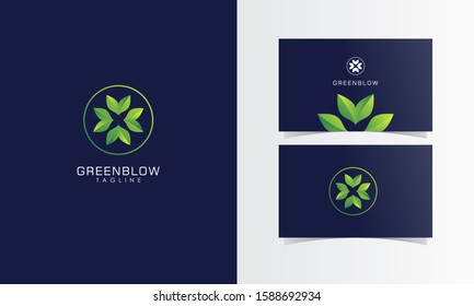 Leaf Flower Abstract Logo mark with business card template design for branding identity