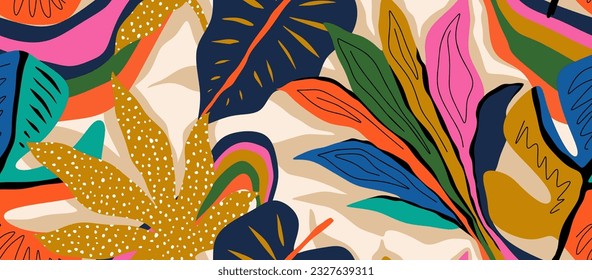 leaf and flower abstract seamless pattern. 