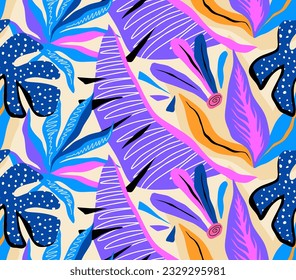 leaf and flower abstract seamless pattern. 