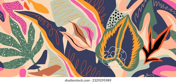 leaf and flower abstract seamless pattern. 