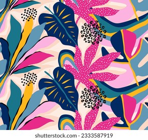 leaf and flower abstract seamless pattern. 