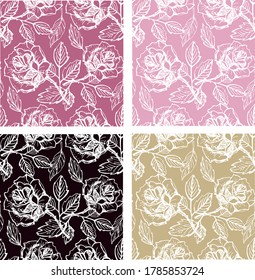 Leaf and flower art for pattern, background, fabric, t-shirt design. Abstract hand drawn floral template set. Floral frame template.