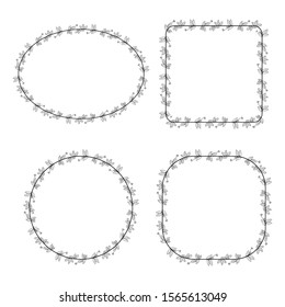 leaf and flower border motif. frame theme of vines. delimiter for text or banners with isolated white backgrounds.