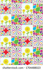 Leaf flower color wheel seamless colorful small and big pattern design. bright Abstract vibrant cool background. summer cloth bed sheet tile wrapping paper concept. Vector illustration