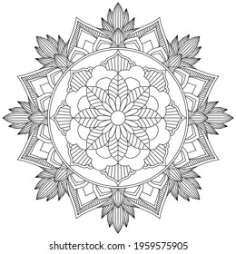 Leaf Flower Coloring Mandala Art Simple Mandala Shape Vector Floral Oriental Outline Flower Vintage Decorative Elements Pattern Illustration Islam Arabic Indian Turkish Mystic Religion Morals Lotus