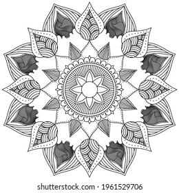 Flor de hojas Coloración Mandala Arte Forma gráfica Simple Vector Floral Esquema oriental Flor Vintage Elementos decorativos Patrón Ilustración Islam Árabe India Turco Mística Religión Morales Lotus
