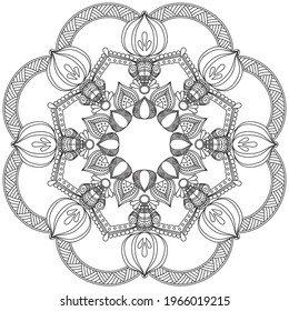 Leaf Flower Coloring Mandala Art Simple Graphic Shape Vector Floral Oriental Outline Flower Vintage Decorative Elements Pattern Illustration Islam Arabic Indian Turkish Mystic Religion Morals Lotus