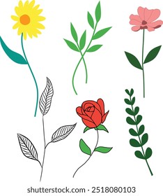 leaf and flower element vector art