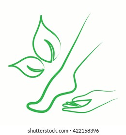 leaf flower in the hand body care icon green thin line