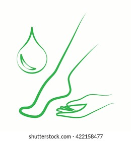 leaf flower in the hand body care icon green thin line