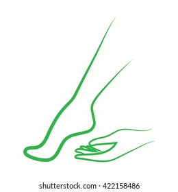 leaf flower in the hand body care icon green thin line
