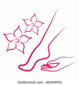 leaf flower in the hand body care pink icon thin line