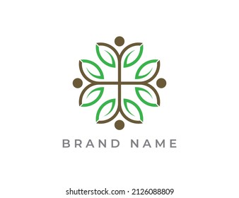 Leaf Flower and human Logo Design . Vector logo template
