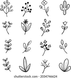 Leaf and flower icon set. Set of simple flower vector icons for web design isolated on white background. Floral and branch element
