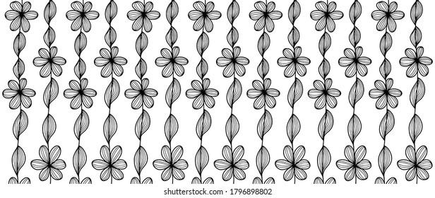 Leaf and flower line art background vector, wallpaper and print, house plant, Vector illustration.

