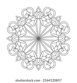 Leaf Flower mandala coloring book page for Kids. Easy Mandala Coloring Book Pages for Adults to Relax, Experiences Give Relief. Resizeable Vector File