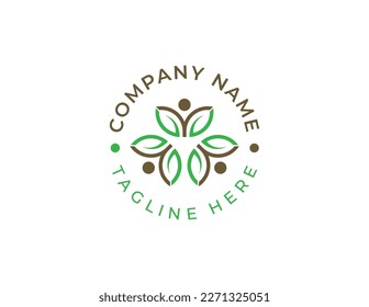 Leaf Blume mit People Logo Concept Symbol Symbol Symbol Element Design. Ökologie, Kosmetik, Spa, Schönheitssalon, Boutique, Naturprodukte, Bio-Logotype. Vektorgrafik-Vorlage