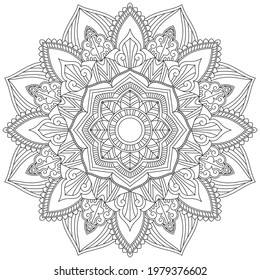 Leaf Flower Petal Coloring Mandala Art Simple Graphic Shape Vector Floral Oriental Outline Vintage Decorative Elements Pattern Illustration Islam Arabic Indian Turkish Mystic Religion Morals Lotus