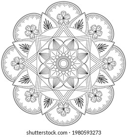 Leaf Flower Petal Coloring Mandala Art Simple Graphic Shape Vector Floral Oriental Outline Vintage Decorative Elements Pattern Illustration Islam Arabic Indian Turkish Mystic Religion Morals Lotus