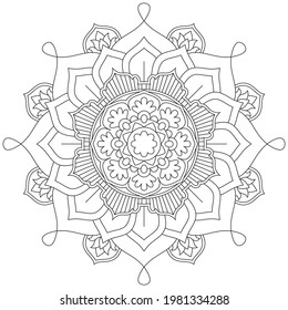 Leaf Flower Petal Coloring Mandala Art Simple Graphic Shape Vector Floral Oriental Outline Vintage Decorative Elements Pattern Illustration Islam Arabic Indian Turkish Mystic Religion Morals Lotus