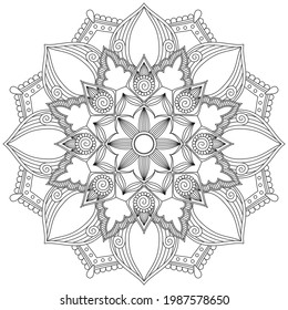 Leaf Flower Petal Coloring Mandala Art Simple Graphic Shape Vector Floral Oriental Outline Vintage Decorative Elements Pattern Illustration Islam Arabic Indian Turkish Mystic Religion Morals Lotus