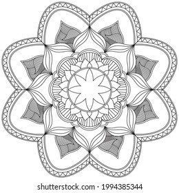 Leaf Flower Petal Coloring Mandala Art Simple Graphic Shape Vector Floral Oriental Outline Vintage Decorative Elements Pattern Illustration Islam Arabic Indian Turkish Mystic Religion Morals Lotus