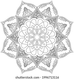 Leaf Flower Petal Coloring Mandala Art Simple Graphic Shape Vector Floral Oriental Outline Vintage Decorative Elements Pattern Illustration Islam Arabic Indian Turkish Mystic Religion Morals Lotus
